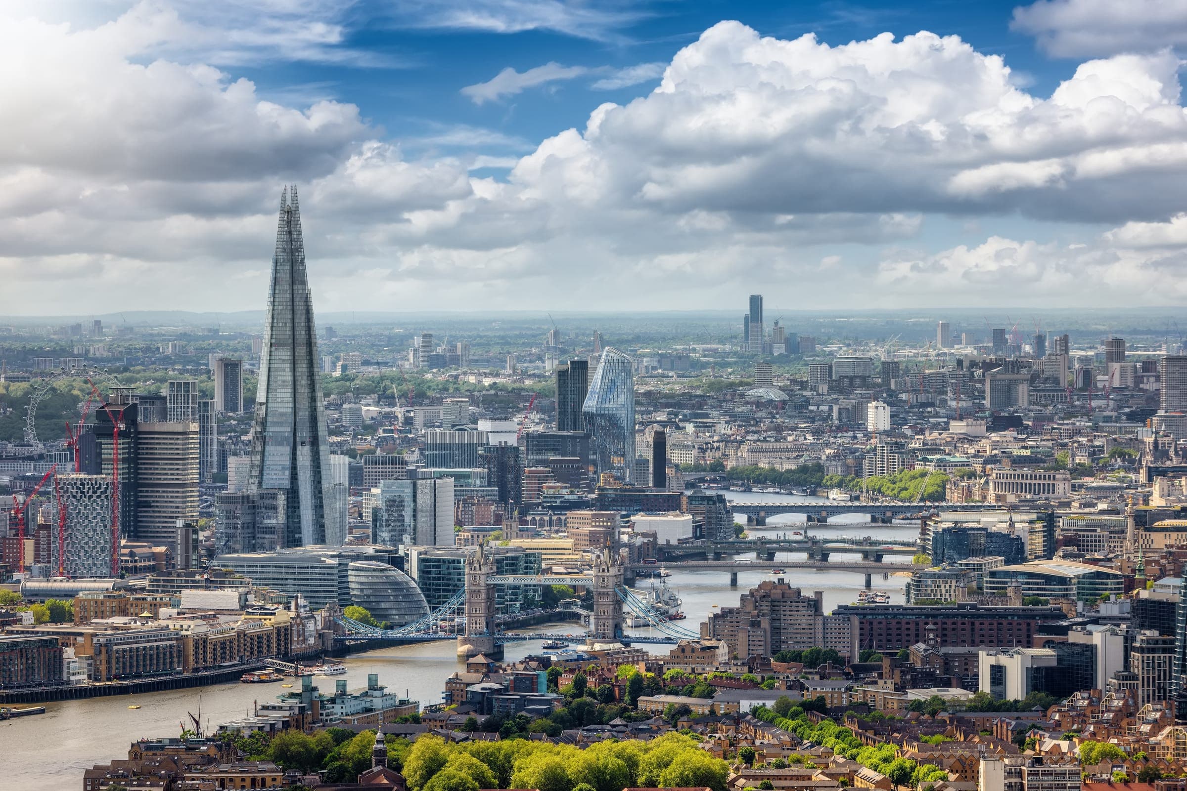 The London skyline, with the City cluster of towers.